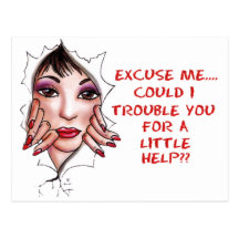 funky cool can i help you effect art postcard