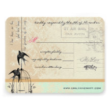 Funky Coral Damask Bird Cage Wedding RSVP Personalised Invitation