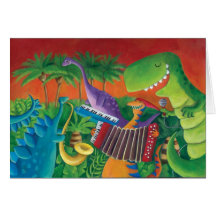 Funky Dinosaur Band Greeting Cards