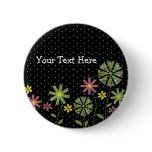 Funky flower border on black background with white buttons
