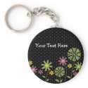 Funky flower border on black background with white keychains