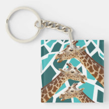 Funky Giraffe Print Teal Blue Wild Animal Pattern Acrylic Key Chains