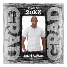Funky Graduation Invitation Grey Scratch Square