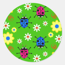Funky Ladybugs Round Sticker