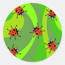Funky Ladybugs Round Stickers