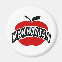 Funky Manhattan Outline Cut Out Of Big Red Apple Magnet