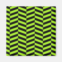Funky Neon Green and Black Zig Zags Chevron Fridge Magnet