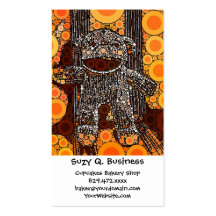 Funky Orange Sock Monkey Circles Bubbles Pop Art Business Card Template