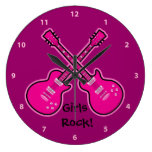 Funky Pink & Black Guitars Girls Rock Clock