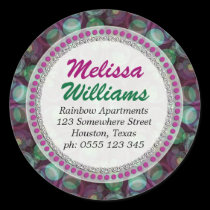 Funky Pink Green Pattern Round Return Address stickers