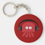 Funky Red DJ Jellyfish & Headphones Customisable Key Chain