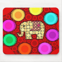 Funky Red Elephant Concentric Circles Mosaic Mousepads