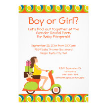 Funky Scooter Mum To Be Gender Reveal Party Personalised Announcements