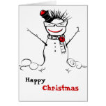 funky snowman with glasses greeting card