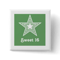 Funky Star Sweet 16 Button, Kelly Green