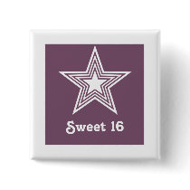 Funky Star Sweet 16 Button, Purple