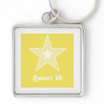 Funky Star Sweet 16 Keychain, Yellow