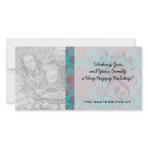 funky turquoise and magenta  damask.ai personalised photo card