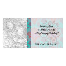 funky turquoise and magenta  damask.ai personalised photo card