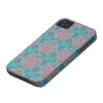 funky turquoise and magenta  damask iphone 4 case