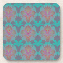 funky turquoise and magenta  damask drink coasters