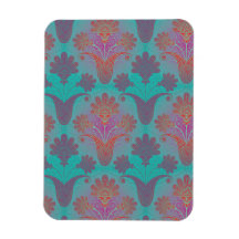funky turquoise and magenta  damask magnets