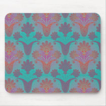 funky turquoise and magenta  damask mouse pad