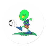 funny alien soccer player kicking ball stickers