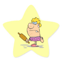 funny angry wife with rolling pin star sticker
