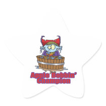 funny apple bobbing champion cartoon star sticker