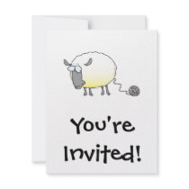 funny ball of yarn cloned sheep cartoon custom invitation