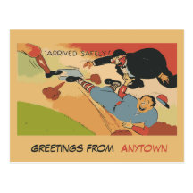 Funny baseball cartoon, arrived safely template post cards