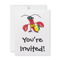 funny beach going  lobster cartoon custom announcements