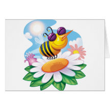 FUnny Bee Cartoon on Daisy Greeting Card