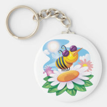 FUnny Bee Cartoon on Daisy Key Chain