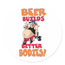 funny beer drinker cartoon round sticker