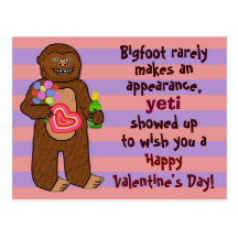 Funny Bigfoot Valentine's Day Pun Post Card