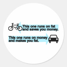 Funny Bike versus Car Round Sticker
