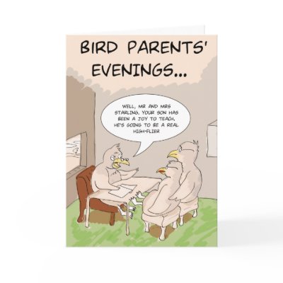 Funny Birthday Card: Bird Parents' Evening by groakybaby