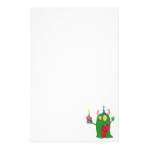 funny birthday monster cartoon character stationery design