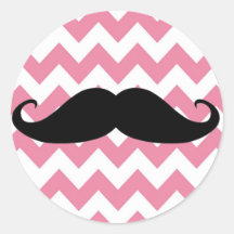 Funny Black Moustache And Pink Chevron Pattern Round Sticker