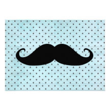 Funny Black Moustache On Teal Blue Polka Dots Custom Invitation