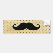 Funny Black Moustache On Vintage Yellow Polka Dots Bumper Sticker