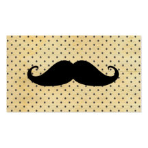 Funny Black Moustache On Vintage Yellow Polka Dots Business Card Template