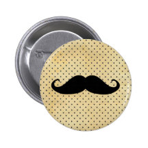 Funny Black Moustache On Vintage Yellow Polka Dots Pinback Buttons