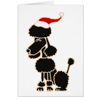 Funny Black Poodle in Santa Hat Christmas Art Greeting Card