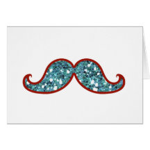 FUNNY BLUE MUSTACHE GLITTER GREETING CARDS