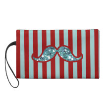 FUNNY BLUE MUSTACHE GLITTER RED STRIPES WRISTLET PURSES