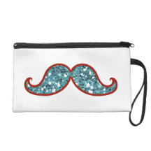 FUNNY BLUE MUSTACHE GLITTER WRISTLET PURSES