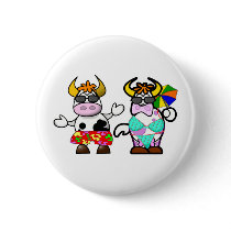 Funny Cartoon Beach Cow Couple Button